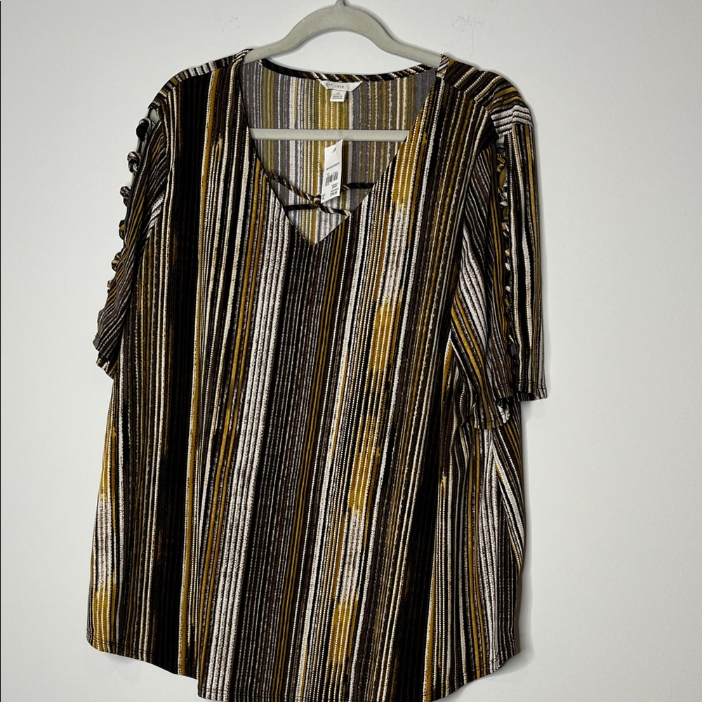 Elegant Multicolor Striped V-Neck Blouse